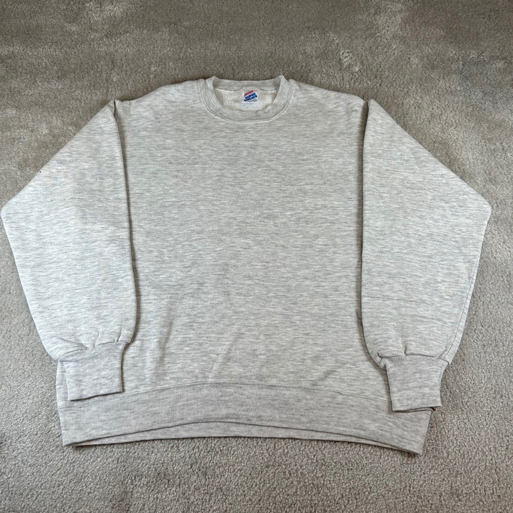Vintage Jerzees Super Sweats Gray Blank Crewneck Sweatshirt Men's Large USA Made